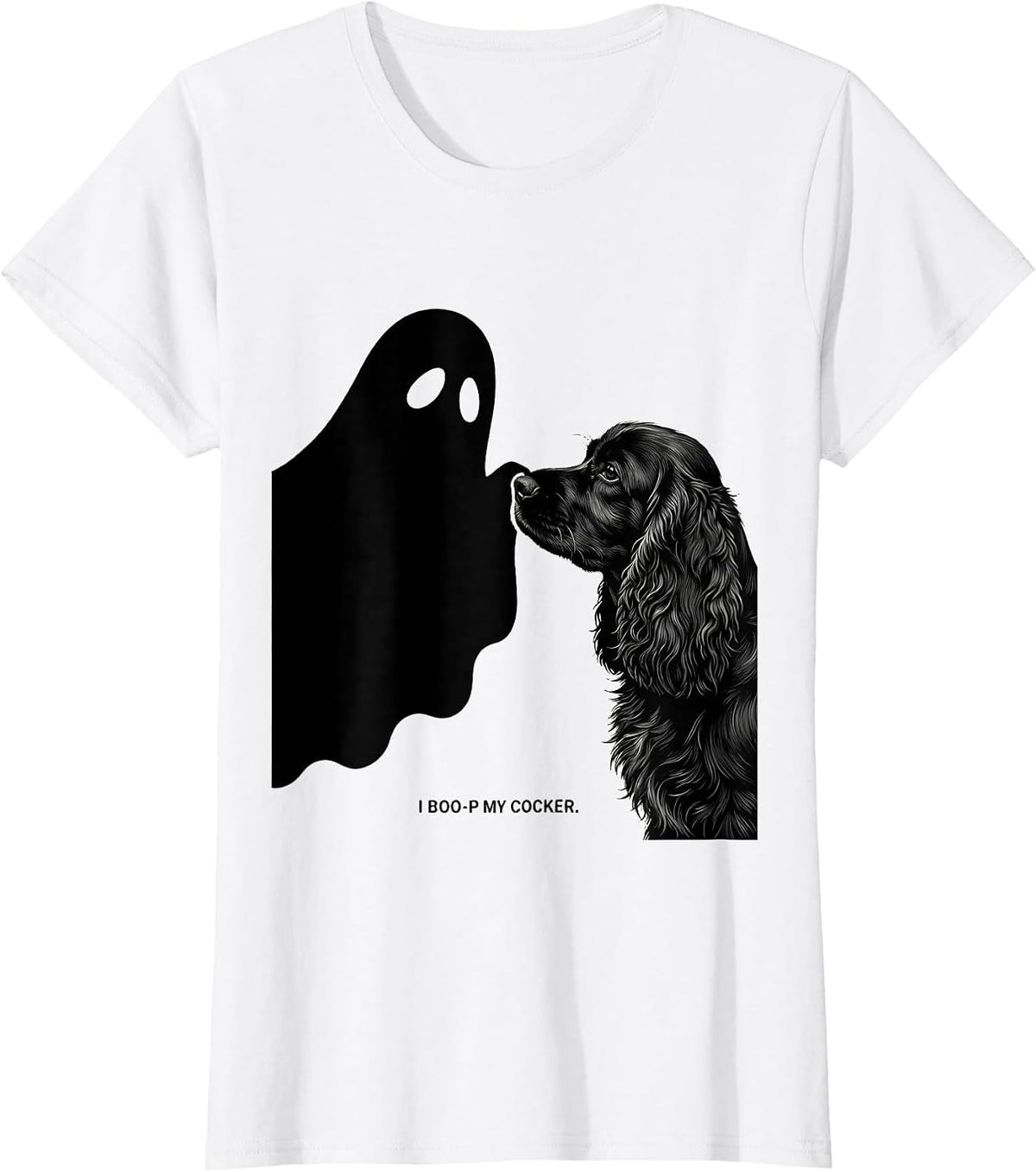 Women's I Boo-p My Cocker Funny Ghost Halloween Dog Lover Dog Mom T-Shirt - White