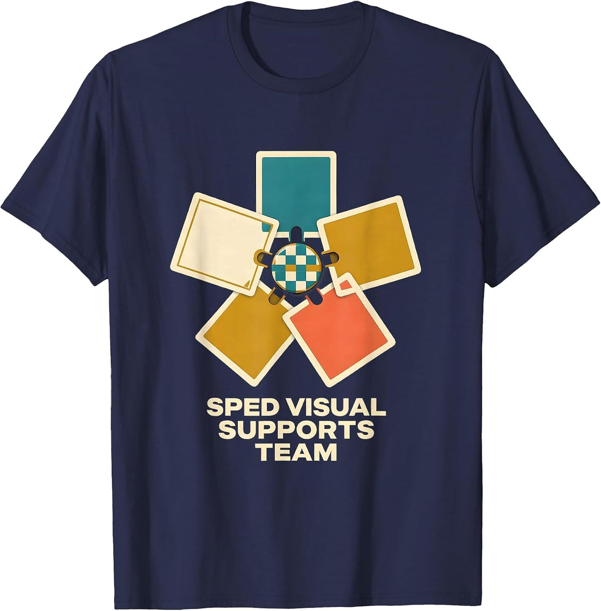 SPED Visual Supports Team Midcentury Modern Teacher T-Shirt - Navy Blue