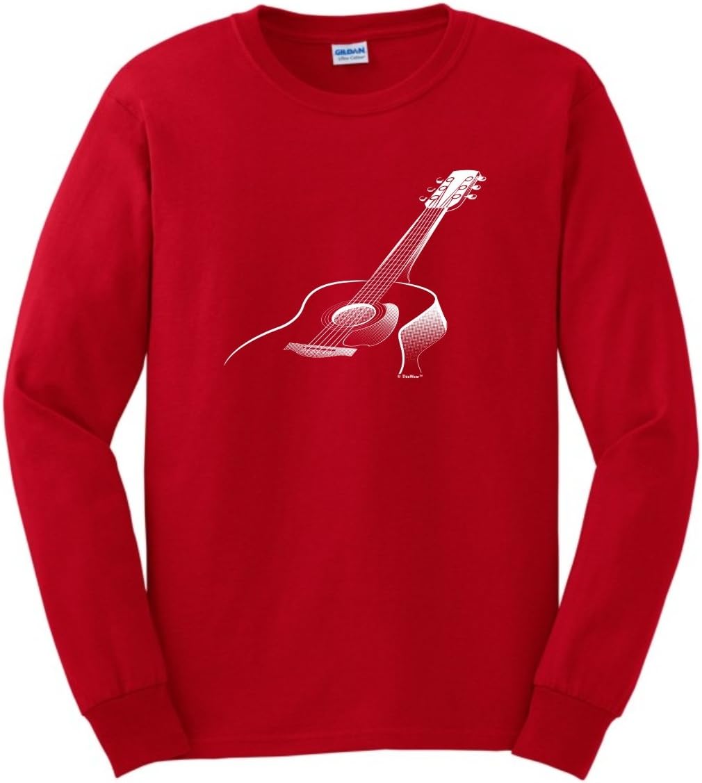 Music Lovers Gifts 3D Acoustic Guitar Music Themed Long Sleeve T-Shirt - Red
