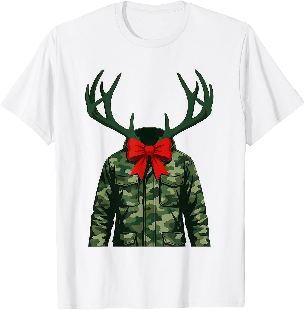 Men's Camo Hunter Jacket Silhouette Christmas Deer Hunting Gift T-Shirt - White