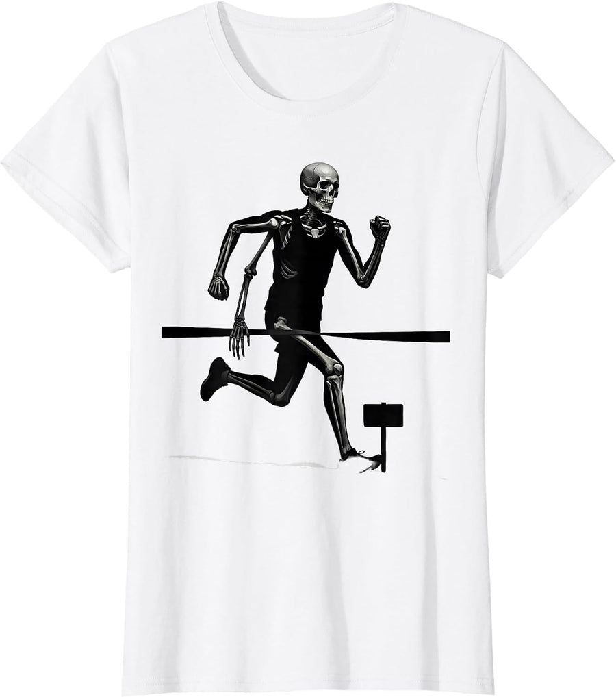 Women's Skeleton Runner Halloween 5K Fun Run Matching T-Shirt - White