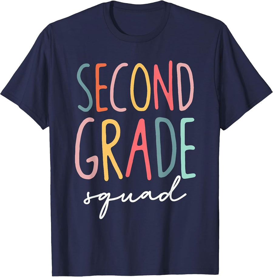 Second Grade Squad 2nd Grade Teacher Crew Back to School T-Shirt - Navy Blue