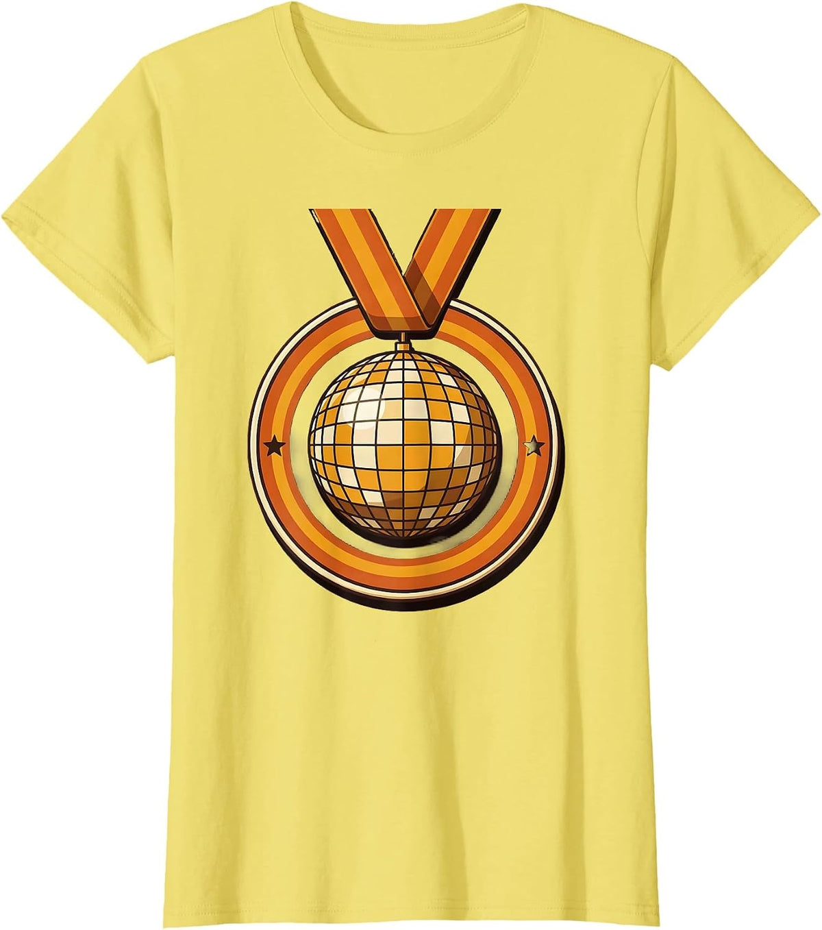 Women's Sealed Disco Ball Badge Retro 70s Party Costume T-Shirt - Lemon Yellow