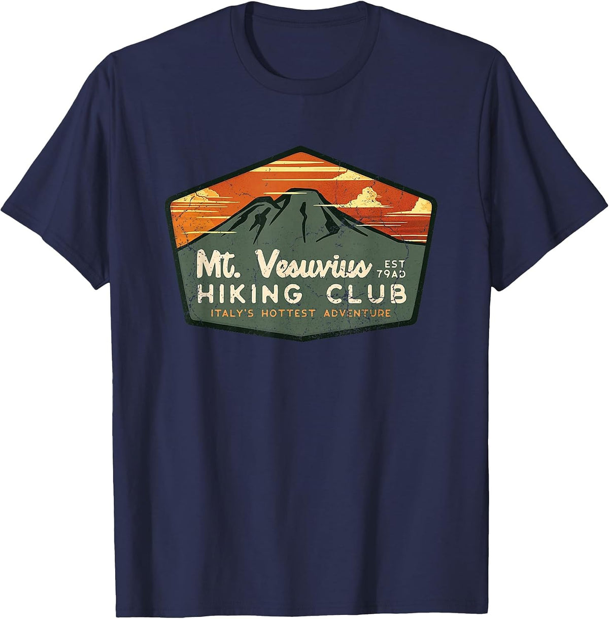 Retro Vesuvius Hiking Tourism for Italy Travel Vintage Tee T-Shirt - Navy Blue