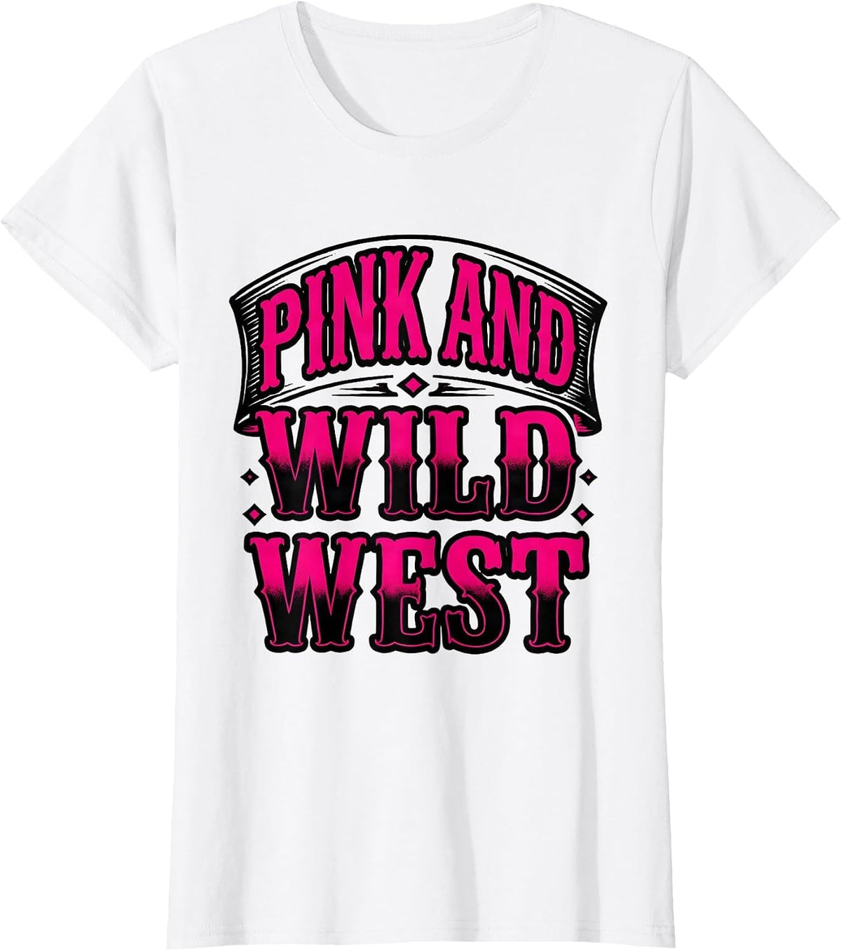 Women's Pink and Wild West Cowgirl Graphic Design T-Shirt - White