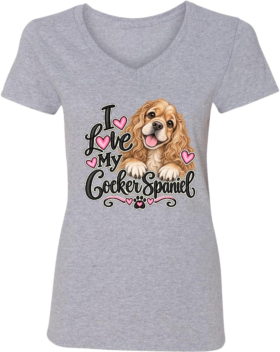 inktastic I Love My Cocker Spaniel Women's V-Neck T-Shirt - 0060 Heather Grey