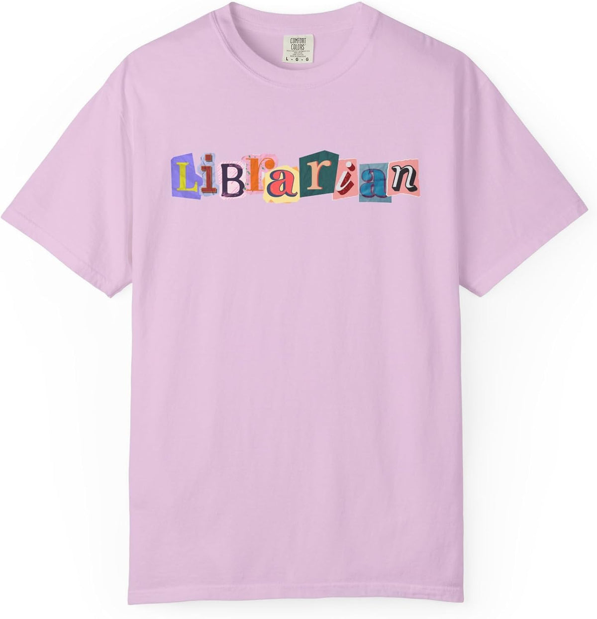 School Librarian T-Shirt, Scrapbook Style Tee - Orchid