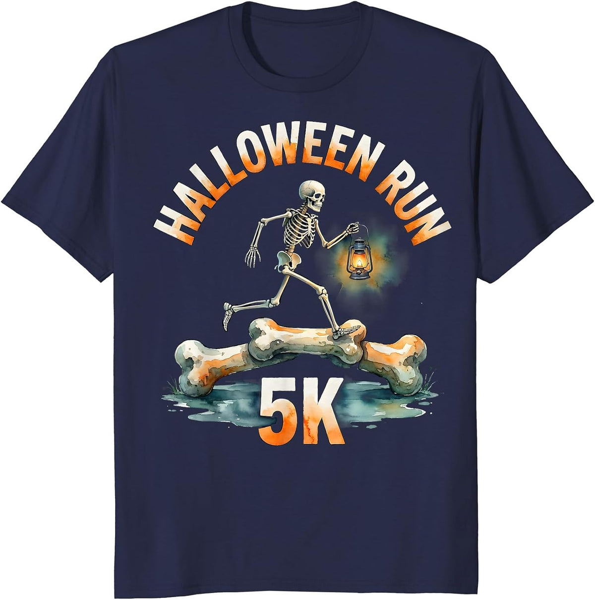 Halloween Run 5K Funny Skeleton Runner Halloween 5K Matching T-Shirt - Navy Blue