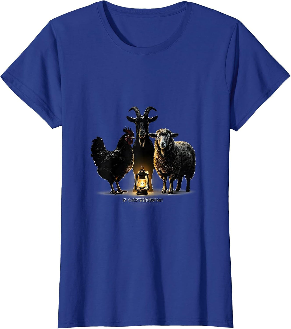 Women's My Christmas Company Funny Farm Animal Holiday Humor T-Shirt - Royal Blue