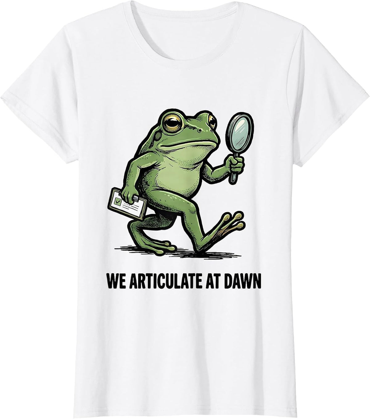 We Articulate At Dawn Funny Teacher Frog Back to School T-Shirt - White
