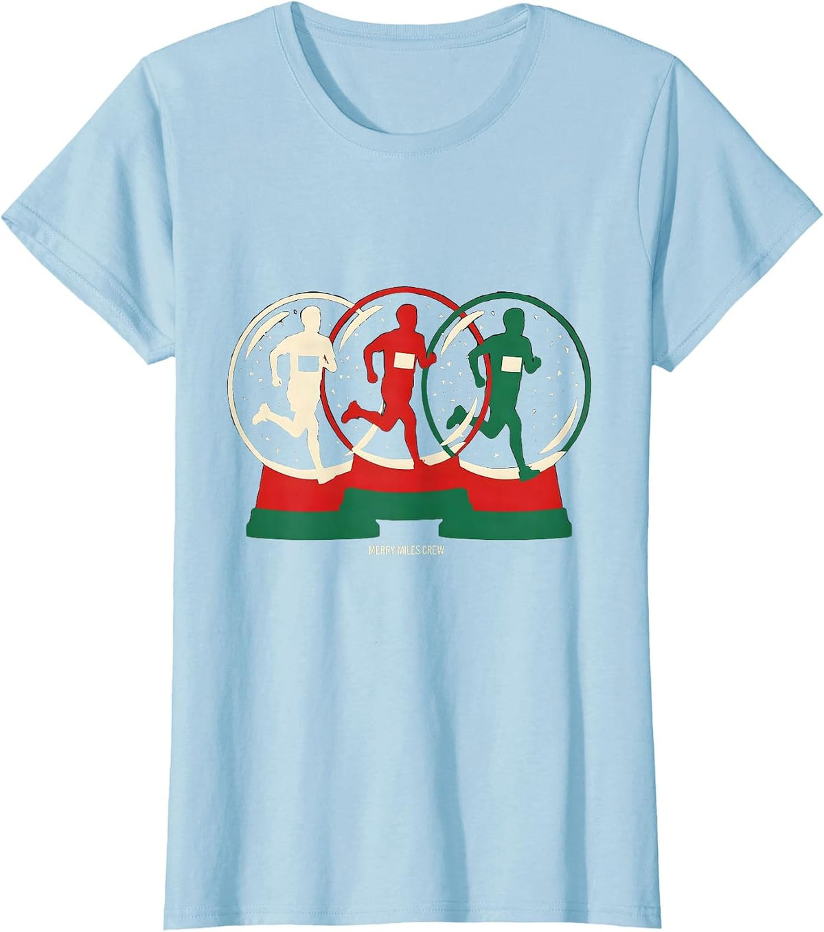 Women's Merry Miles Crew Funny Christmas 5K Run Runner Squad T-Shirt - Baby Blue