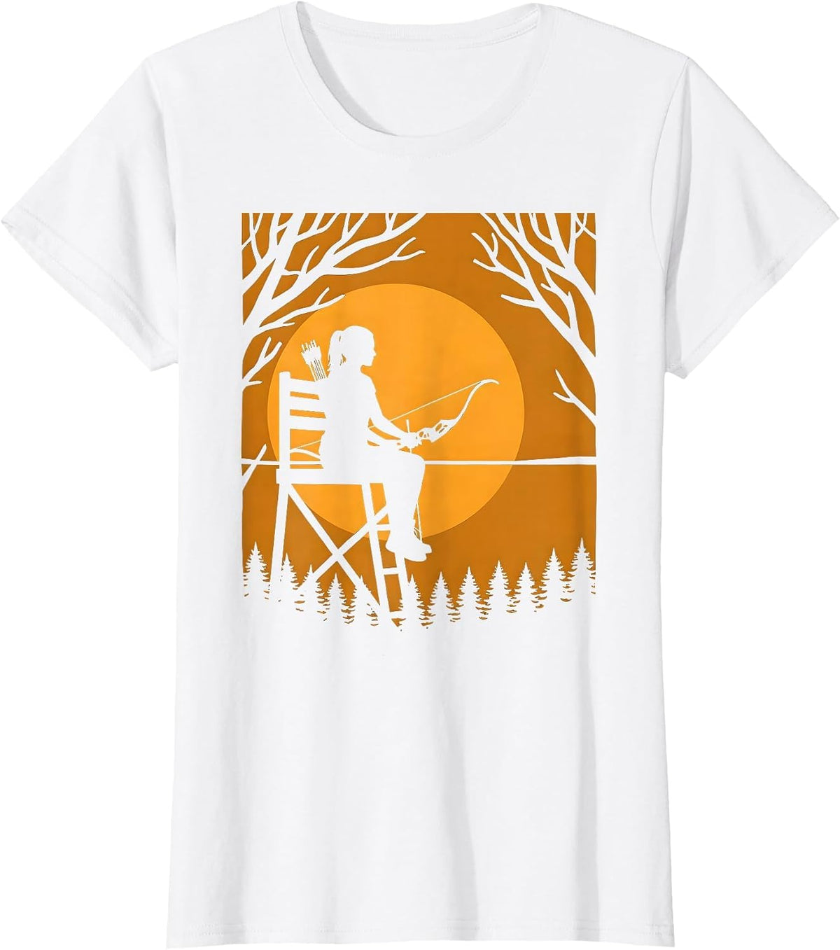 Camo Deer Stand Sunrise Hunting Graphic T-Shirt - White