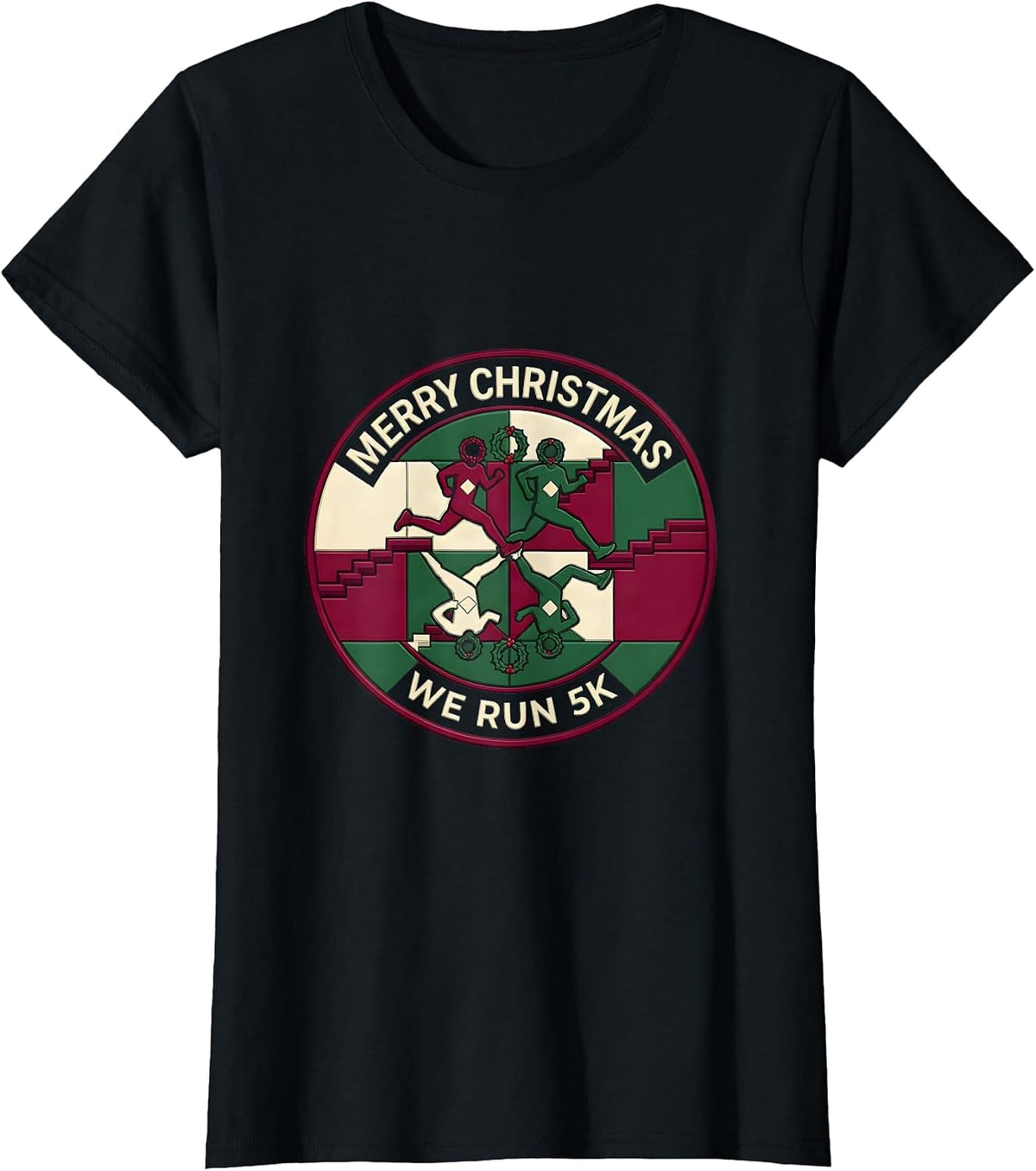 Merry Christmas, We Run 5K Funny Christmas 5K Squad Run T-Shirt - Black