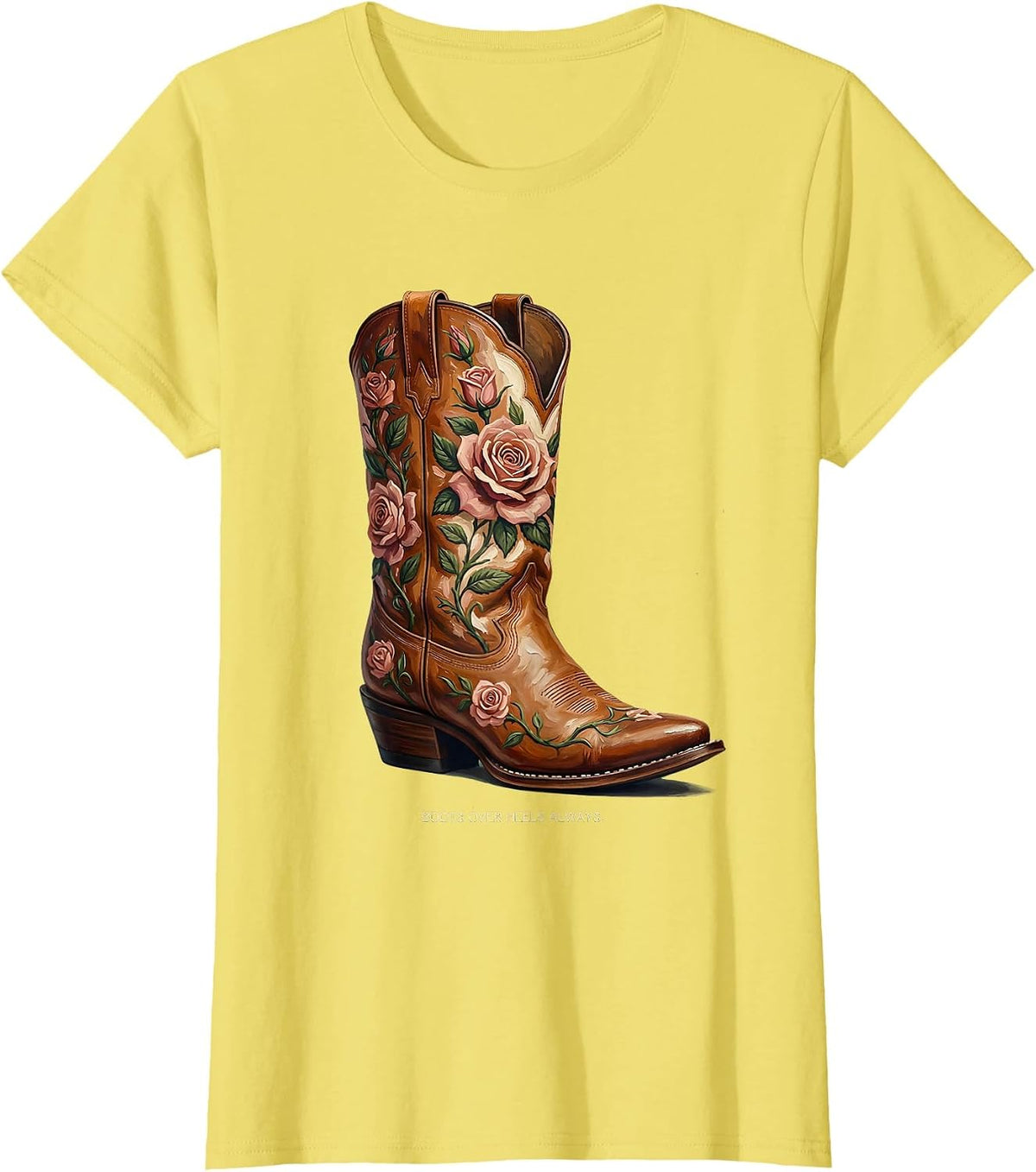 Women's Boots Over Heels Always Girls Western Design T-Shirt - Lemon Yellow