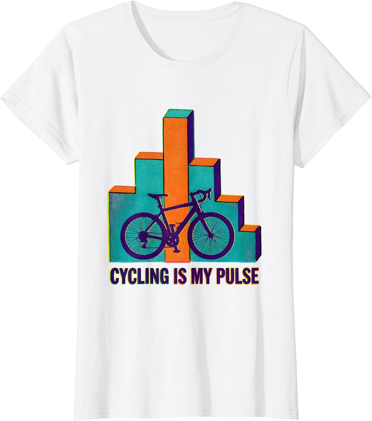 Cycling Is My Pulse Risograph Hobbyist Heartbeat Graphic T-Shirt - White
