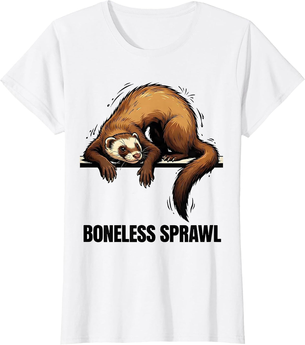 Boneless Sprawl Cartoon Ferret Lover Funny Gift T-Shirt - White