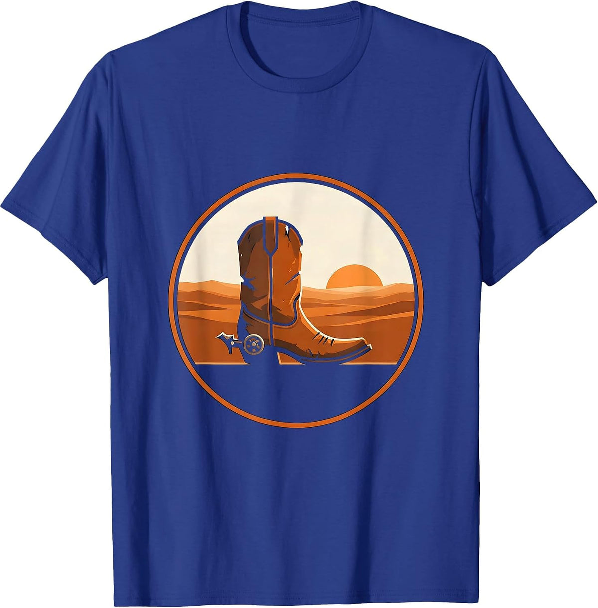 Men's Worn Cowboy Boots with Spurs Country Western Design T-Shirt - Royal Blue