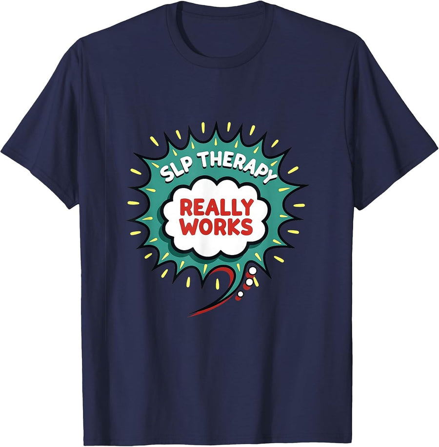 SLP Therapy Really Works Speech Design T-Shirt - Navy Blue