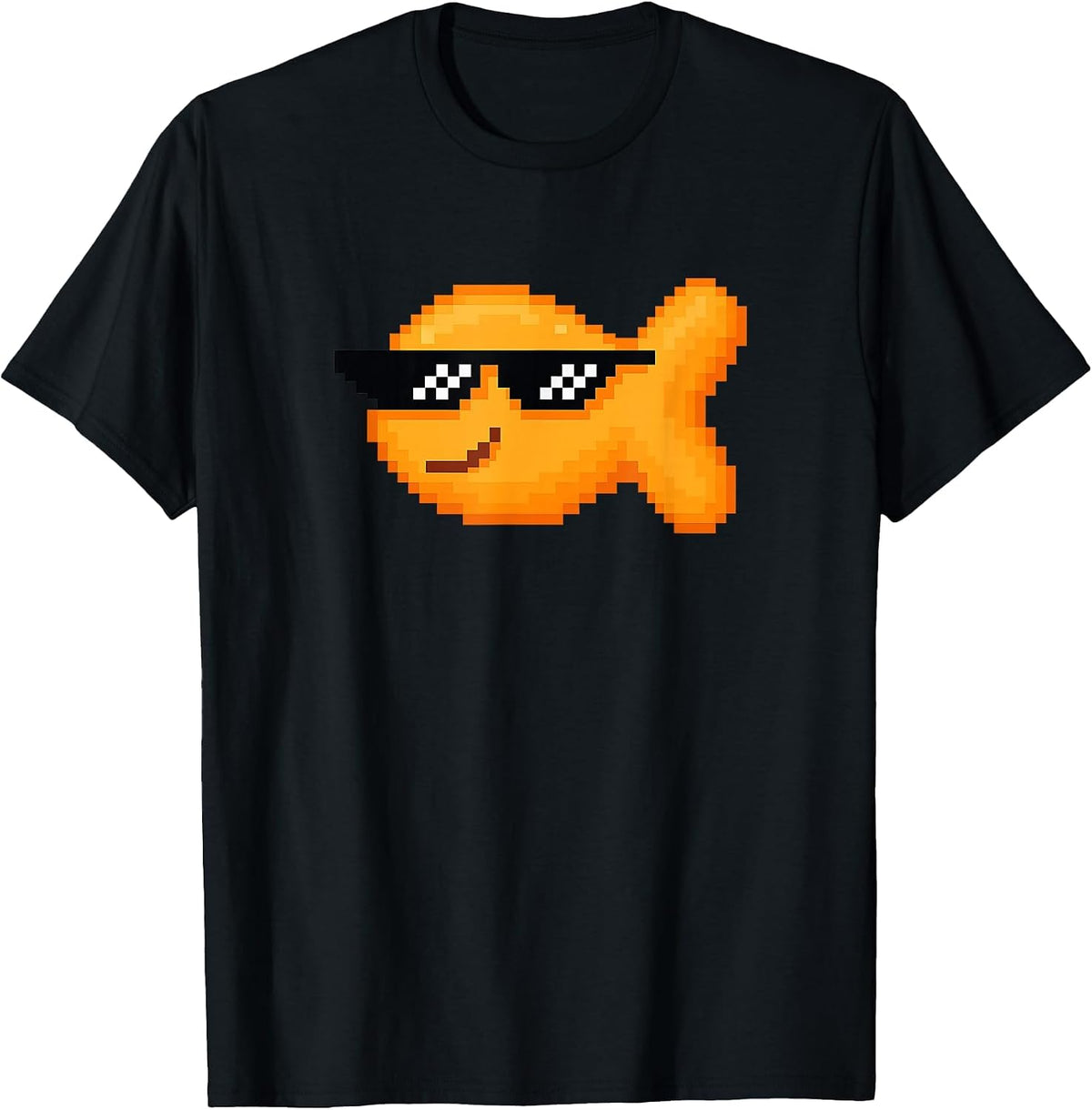 Pixelated Goldfish Snack with Thug Pixel Sunglasses T-Shirt - Black