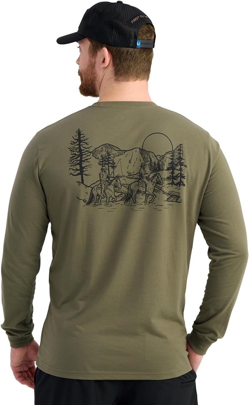 HUK Men's Pocket Tee, Comfortable Performance Fishing Long Sleeve T-Shirt with Chest Pocket - Lodge - Moss