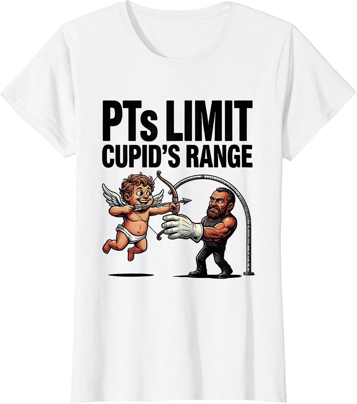 Women's PTs Limit Cupid's Range Retro Cartoon Physical Therapist T-Shirt - White