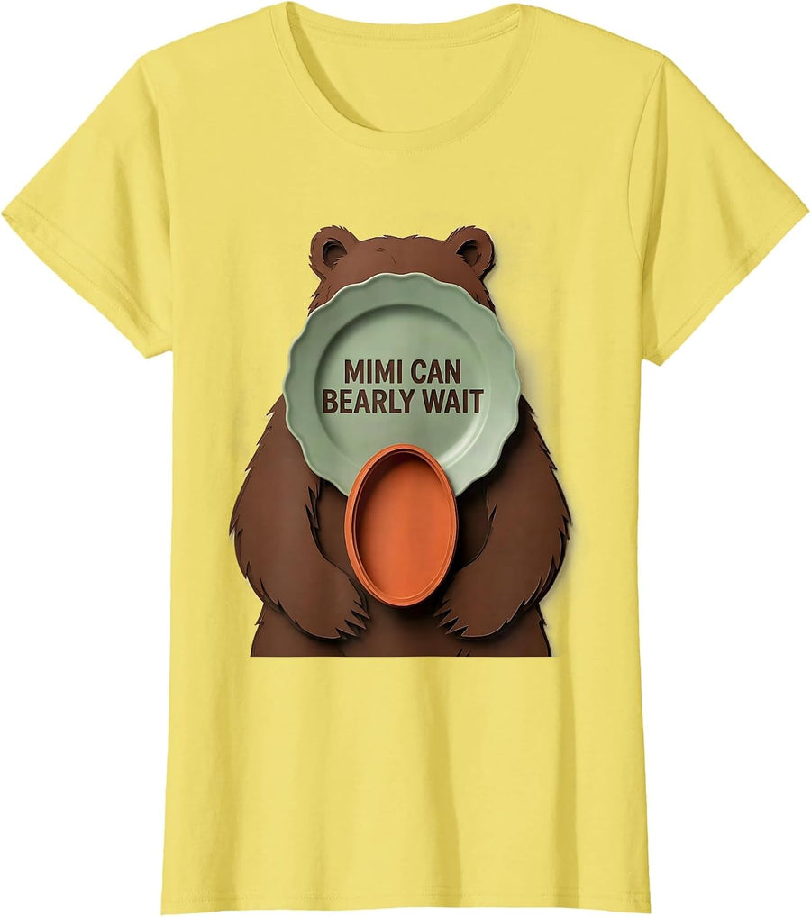 Women's Mimi Can Bearly Wait Sentimental Family Matching Baby Shower T-Shirt - Lemon Yellow