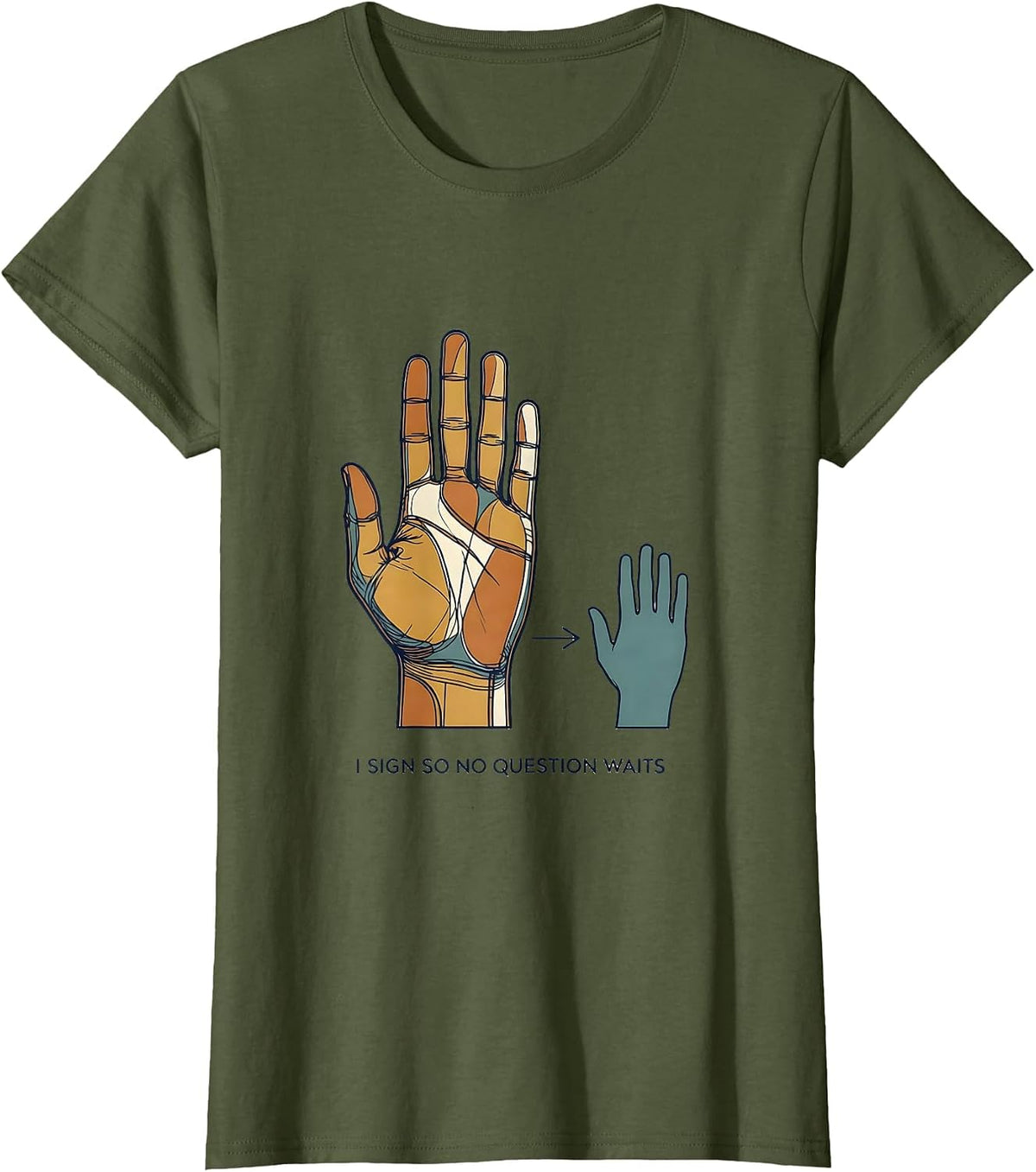 Women's I Sign So No Question Waits ASL Teacher Deaf Awareness T-Shirt - Olive Green