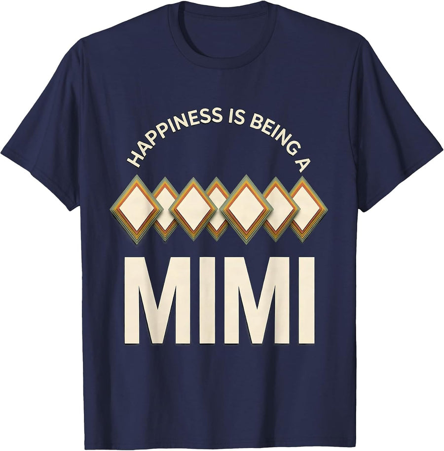 Happiness Is Being A Mimi Paper Cutout Grandma Mother's Day T-Shirt - Navy Blue
