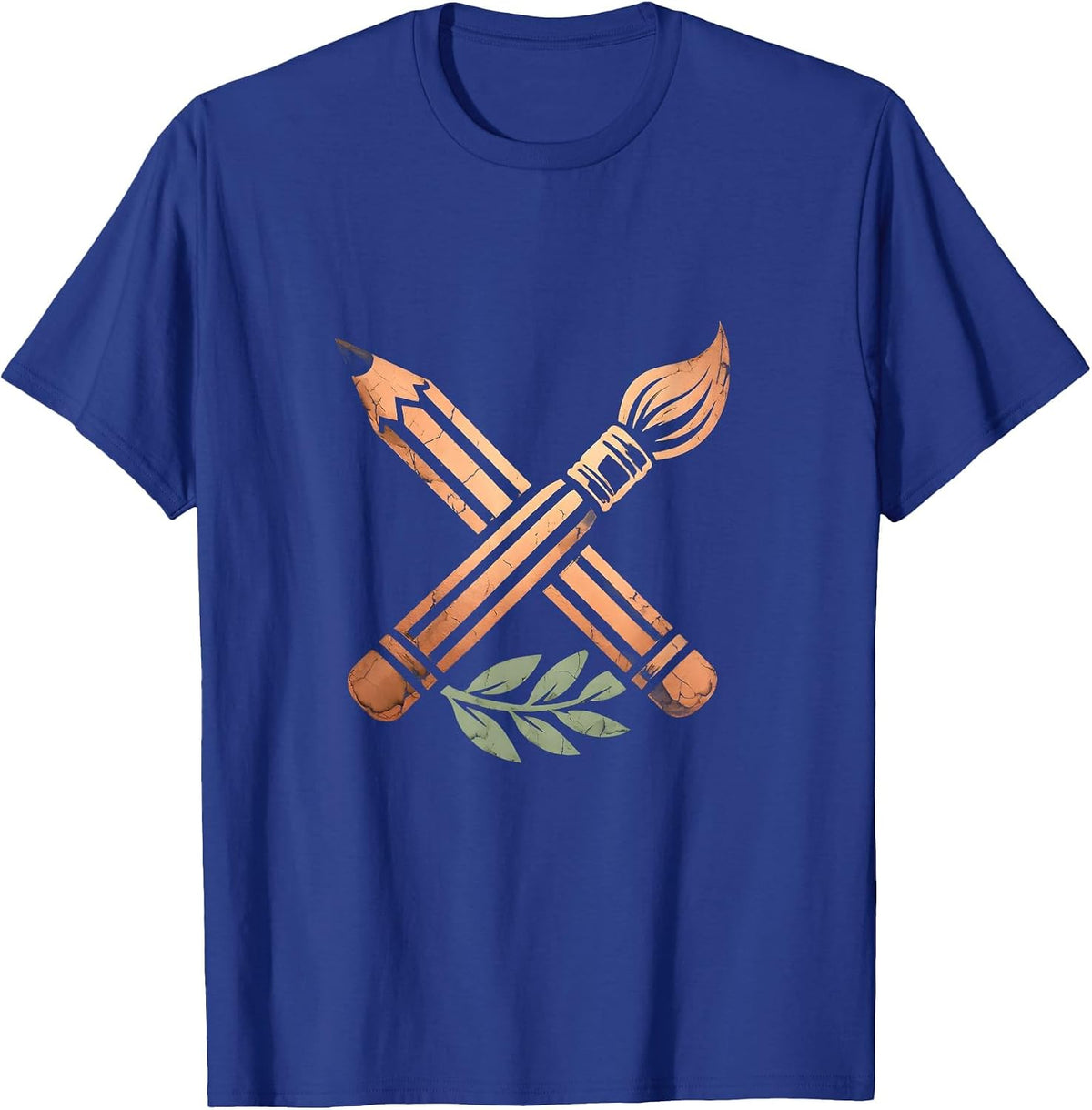 Crossed Pencil and Paintbrush Emblem Graphic T-Shirt - Royal Blue