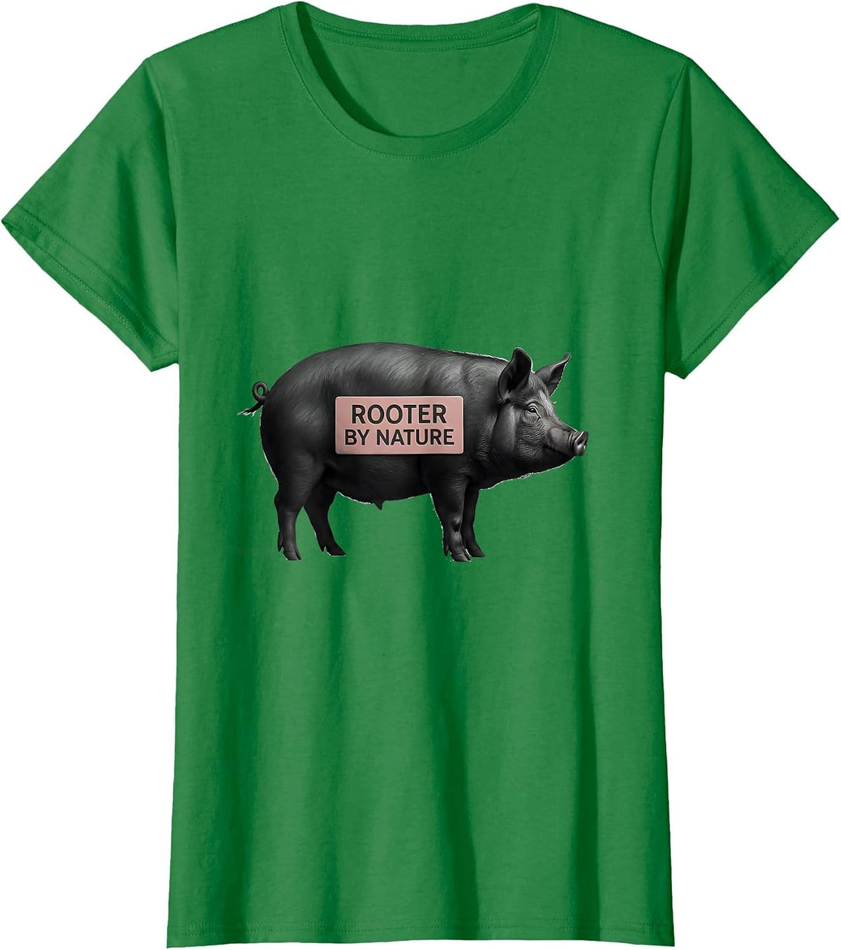 Women's Rooter By Nature Minimalist Pig Lover Novelty Humor T-Shirt - Kelly Green