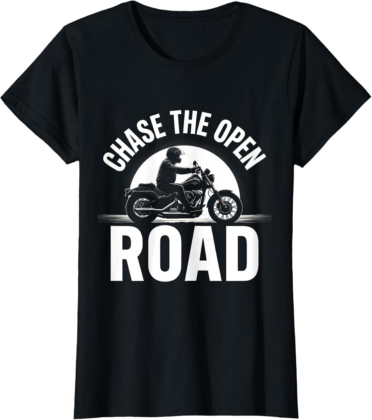 Chase the Open Road Motorcycle Design T-Shirt - Black