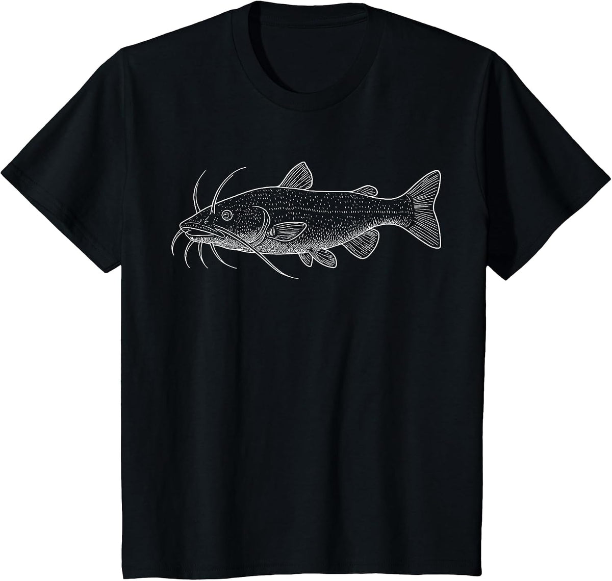 Catfish Illustration Fishing Fisher T-Shirt - Black