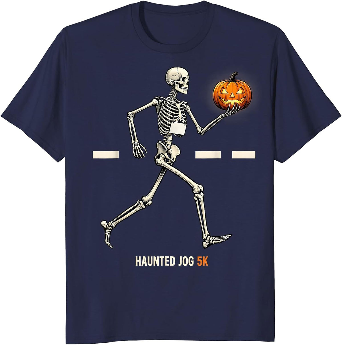 Men's Haunted Jog 5K Funny Skeleton Runner Halloween Fun Run T-Shirt - Navy Blue