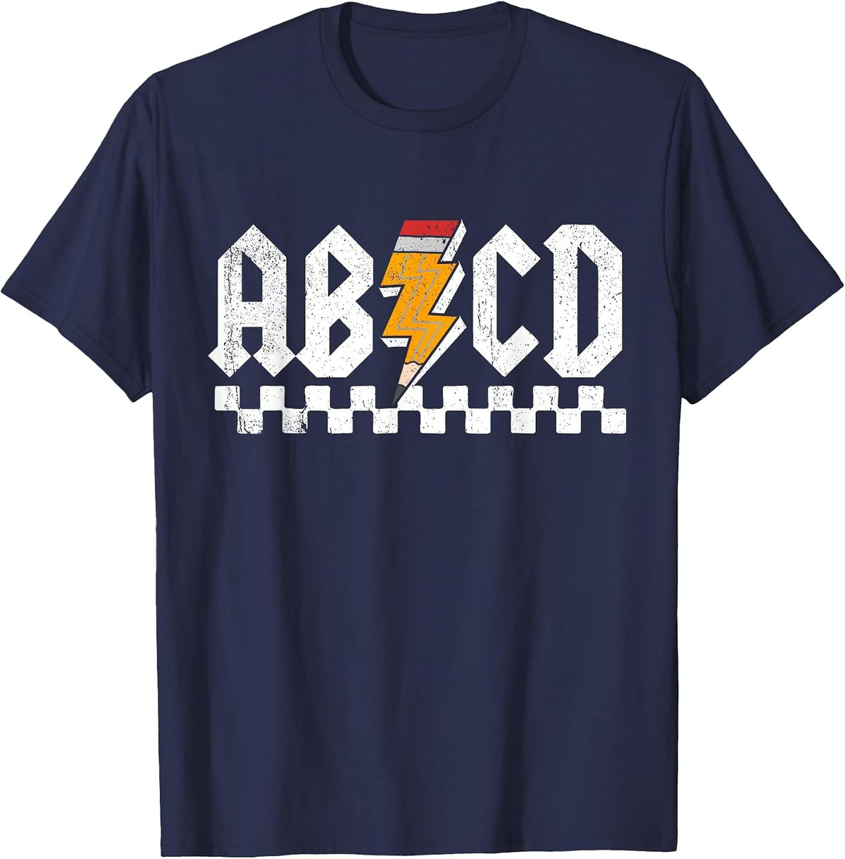 AB CD Lightning Checkered Pencil Leopard Testing Day Teacher T-Shirt - Navy Blue