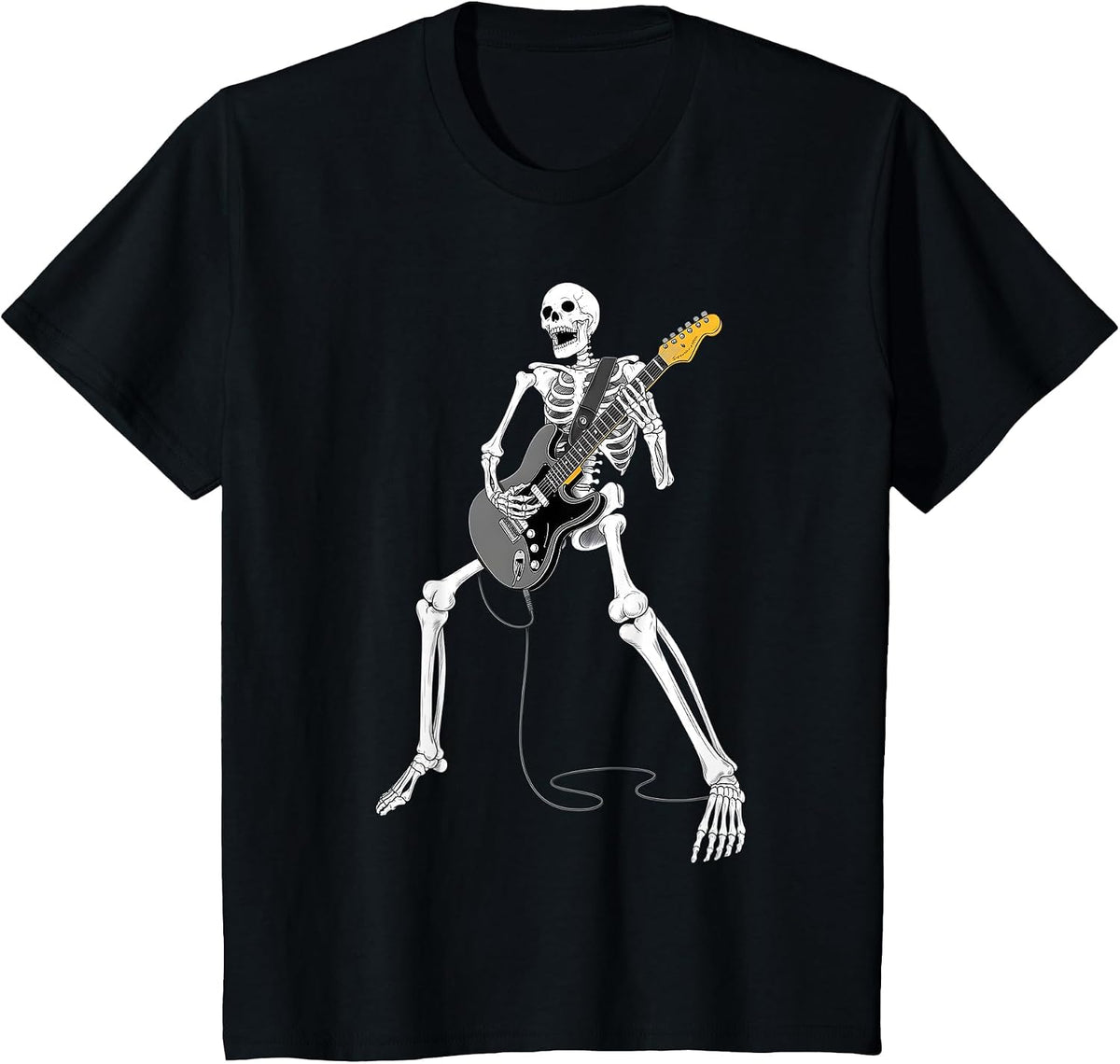 Skeleton Guitar Guy Music Spooky Halloween Rock Band Concert T-Shirt - Black