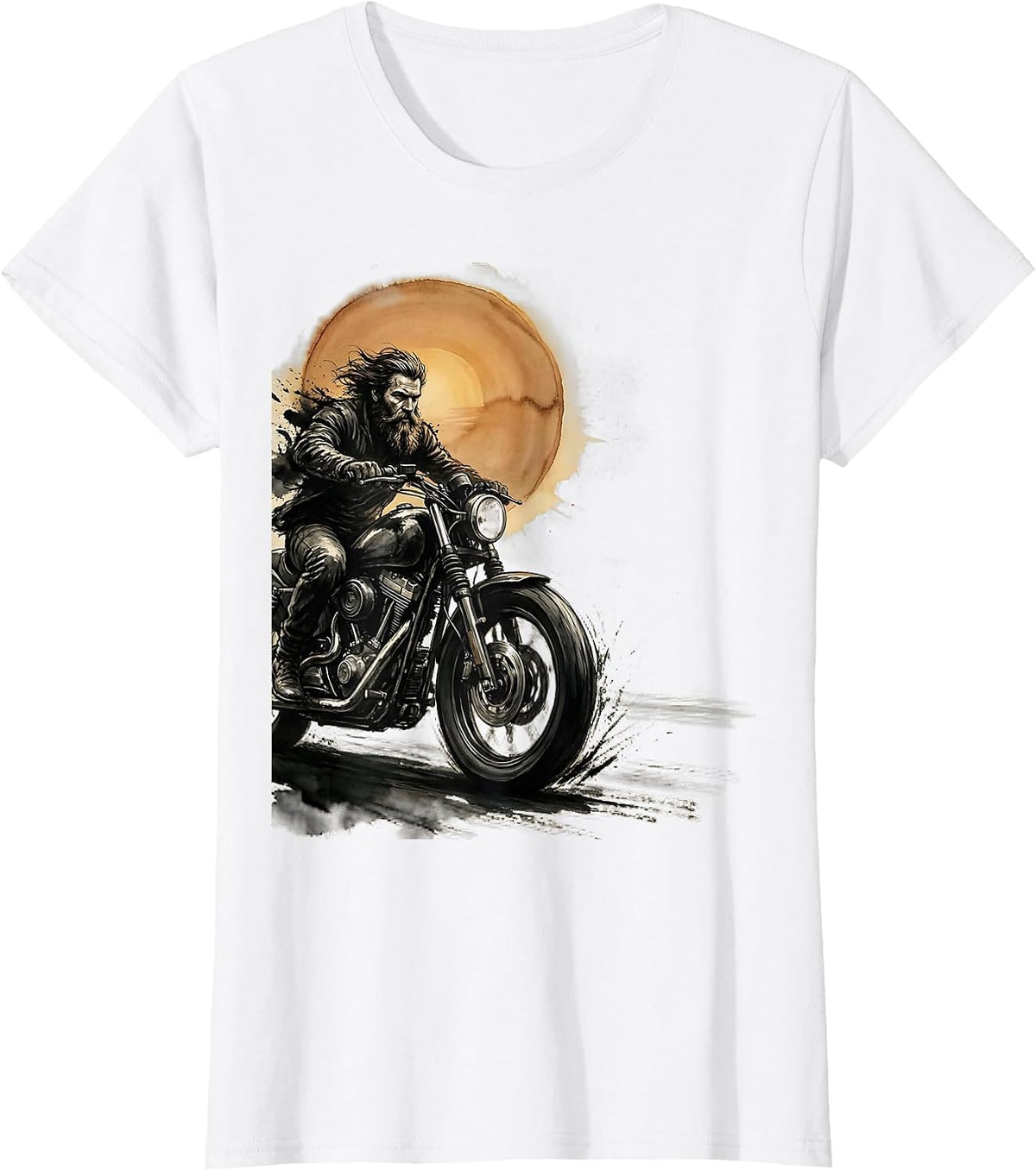 Bearded Biker Sunset Motorcycle Graphic Tee T-Shirt - White