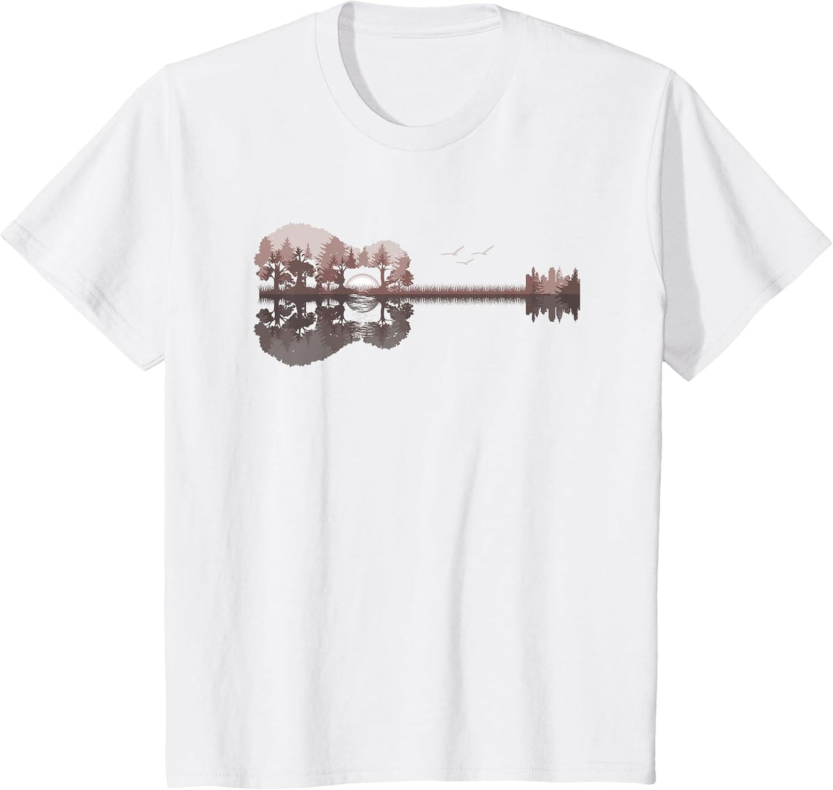 Acoustic Guitar Lake Sunset Guitarist Country Rock Music T-Shirt - White