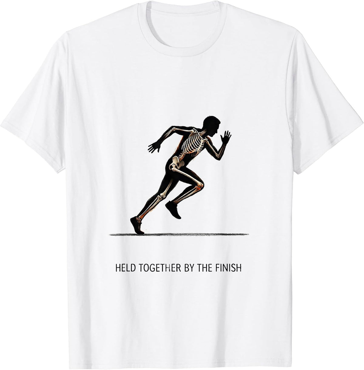Men's Held Together By The Finish Funny Halloween Skeleton Runner T-Shirt - White