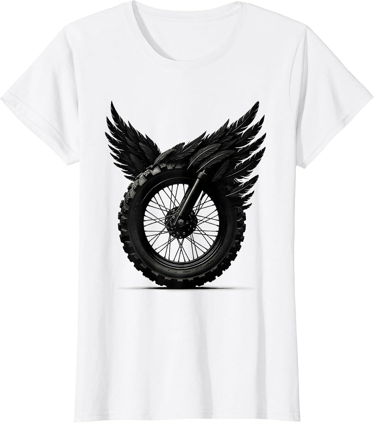 Women's Tire Tread Eagle Feathers Motorcycle Art T-Shirt - White