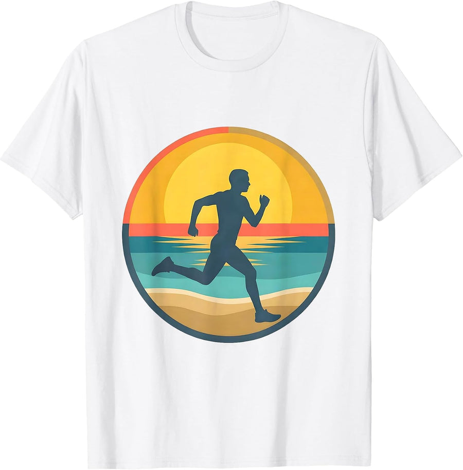 Men's Beach Runner Sunlit Stride Athleisure Design T-Shirt - White