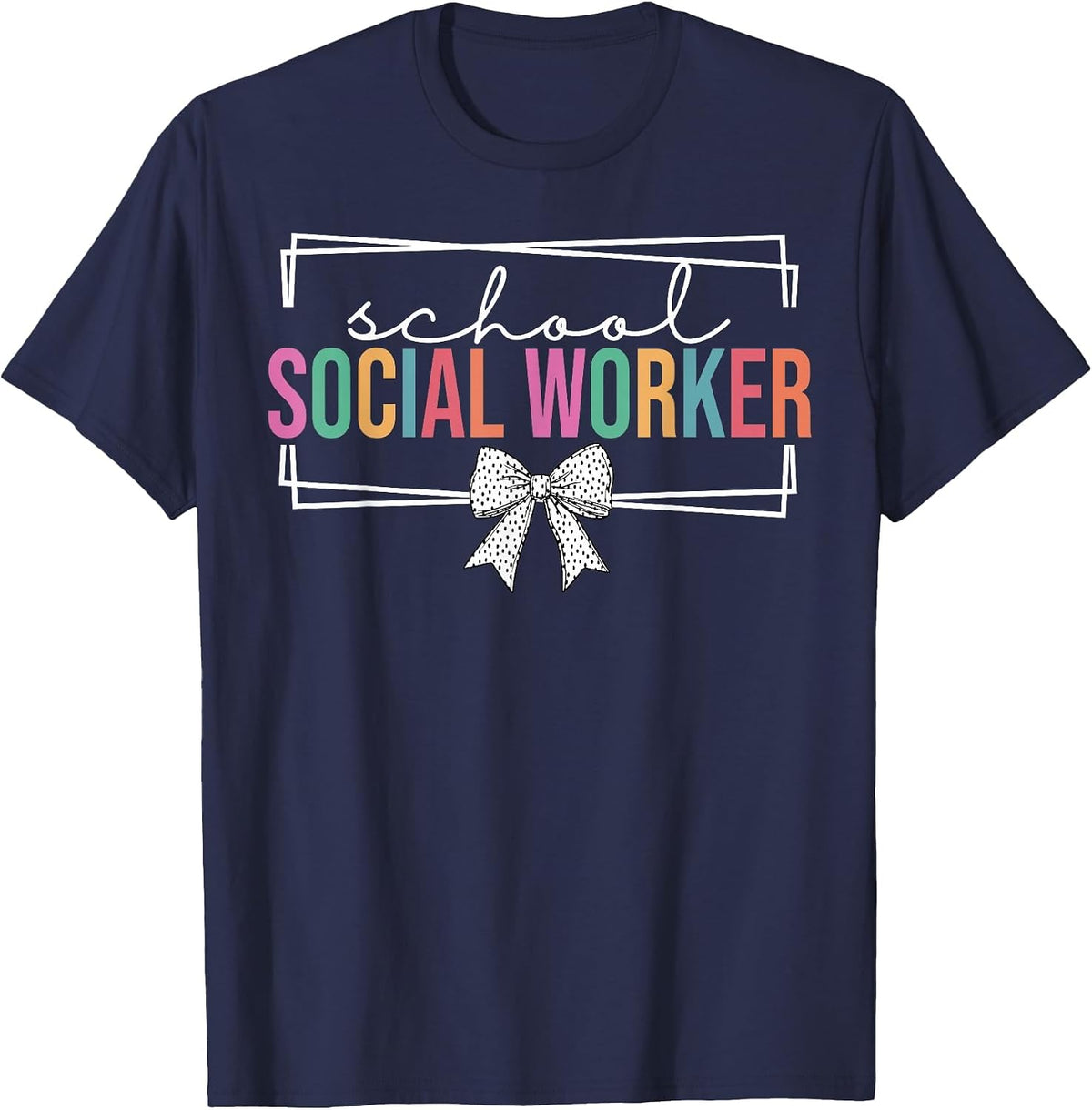 Retro School Social Worker Coquette Bow Social Work Month T-Shirt - Navy Blue