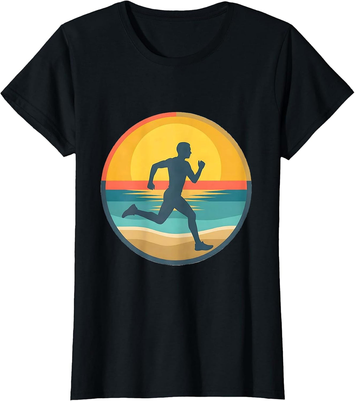 Women's Beach Runner Sunlit Stride Athleisure Design T-Shirt - Black