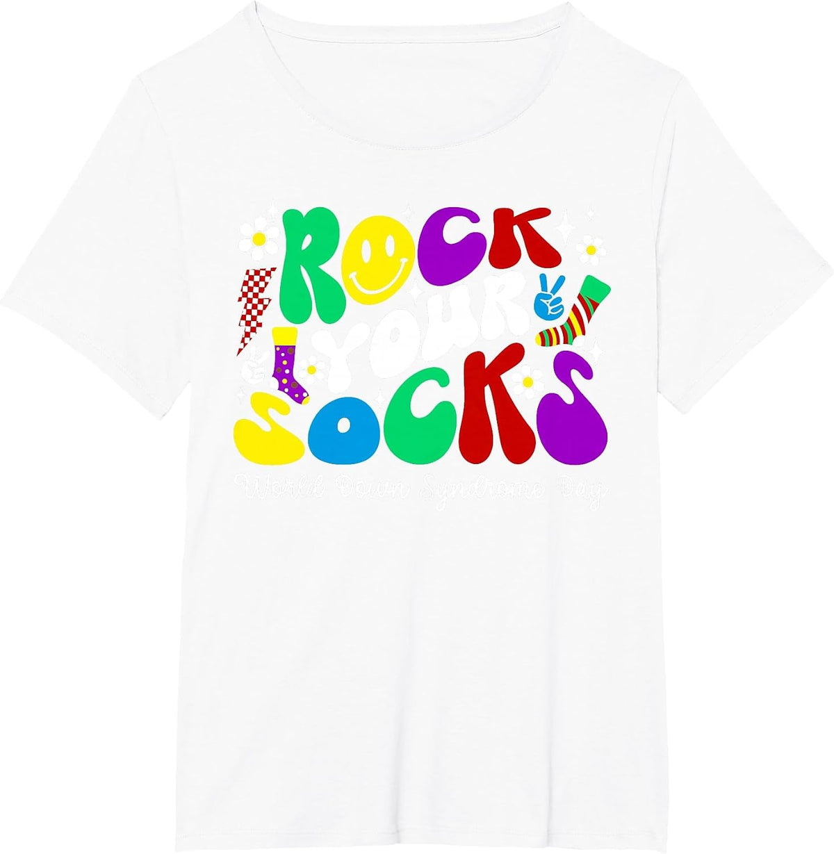 Rock Your Socks Down Syndrome Awareness Day Groovy WDSD T-Shirt - White