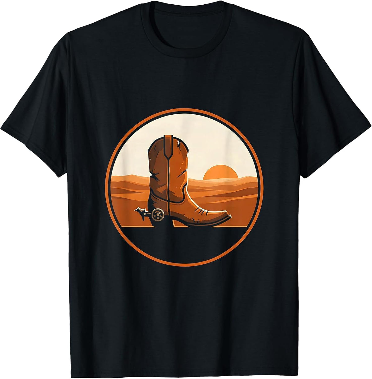 Men's Worn Cowboy Boots with Spurs Country Western Design T-Shirt - Black
