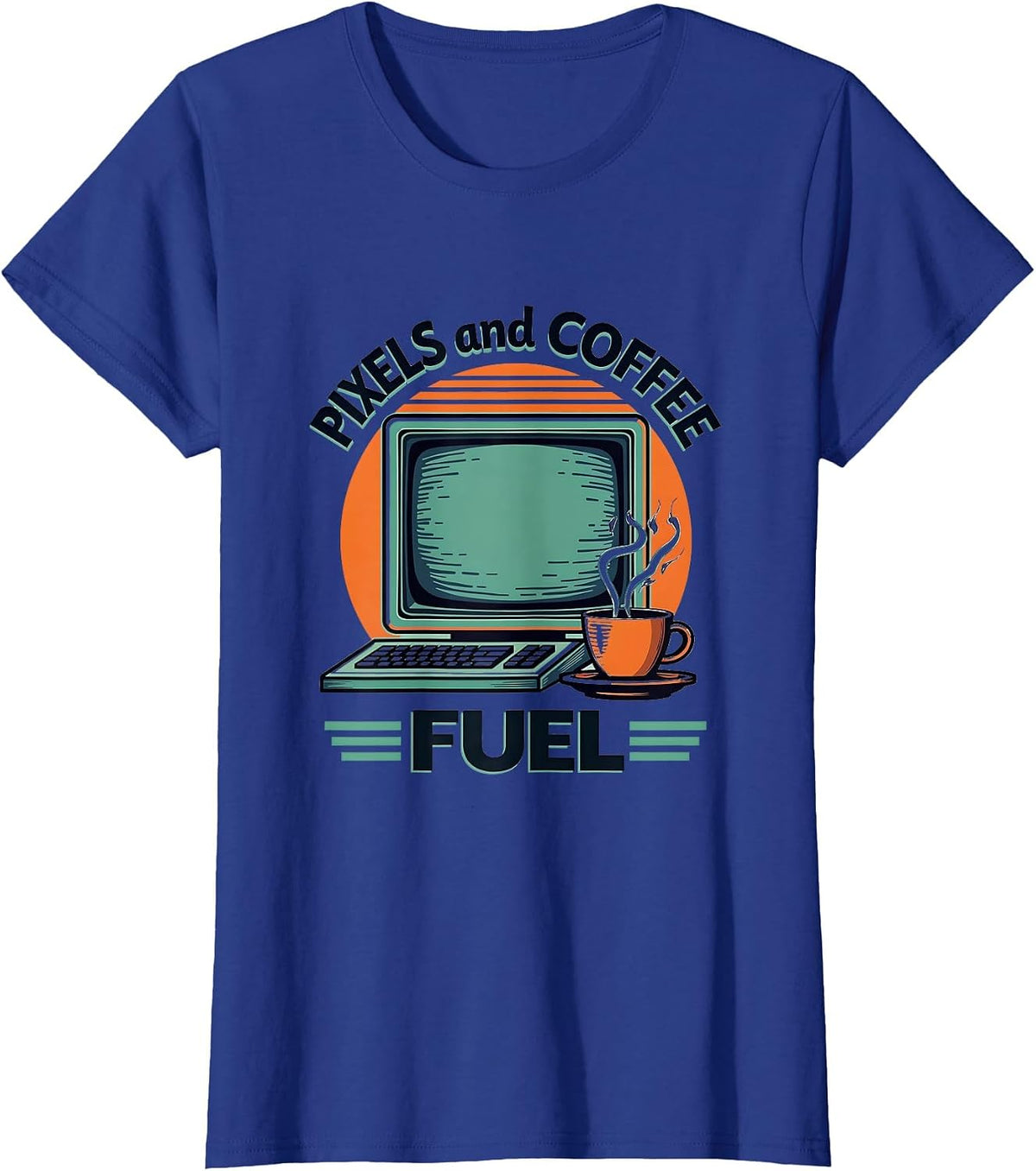 Pixels and Coffee Fuel Graphic Designer Design T-Shirt - Royal Blue