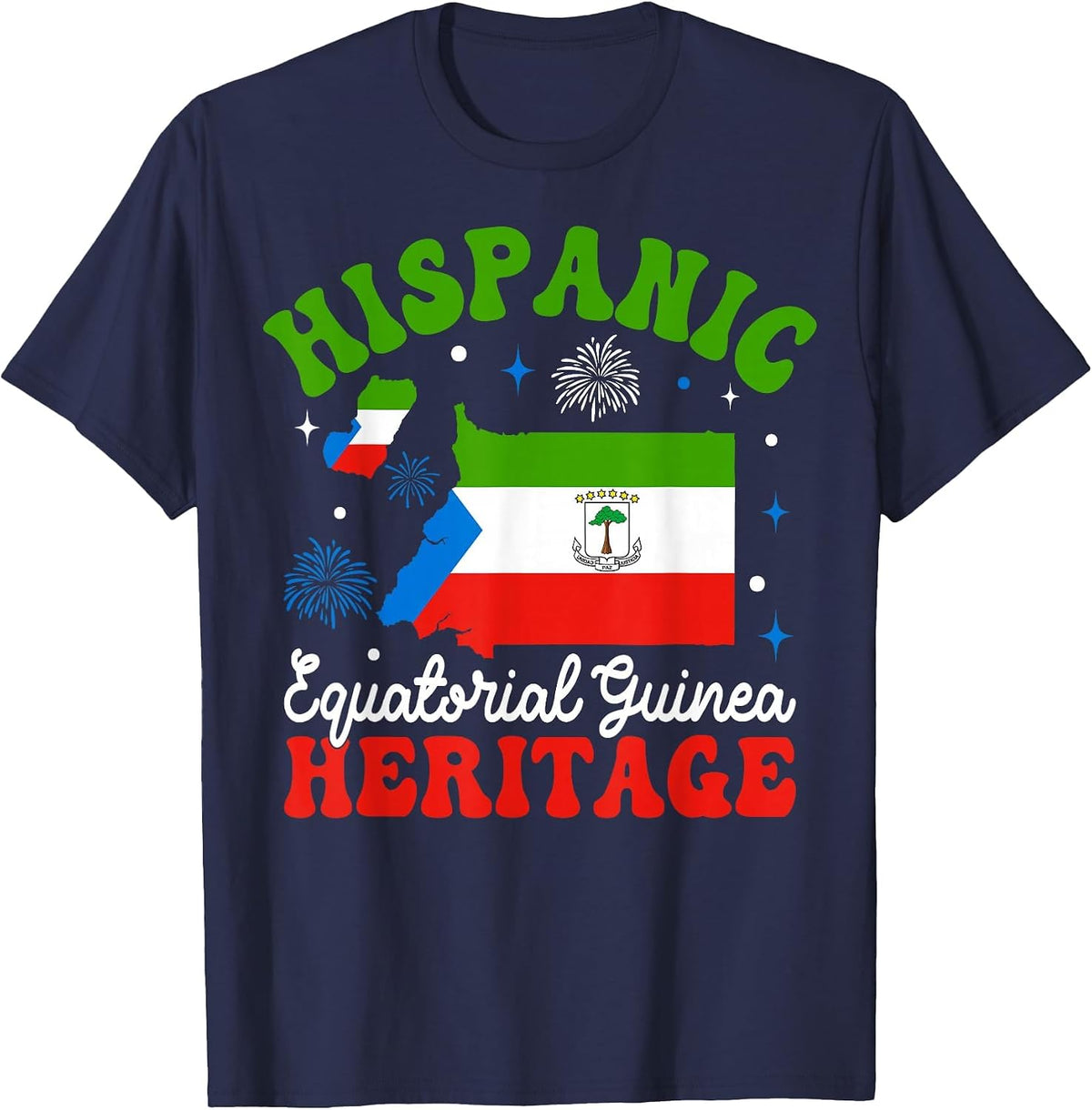 Equatorial Guinea Pride Flag Hispanic Heritage Month T-Shirt - Navy Blue