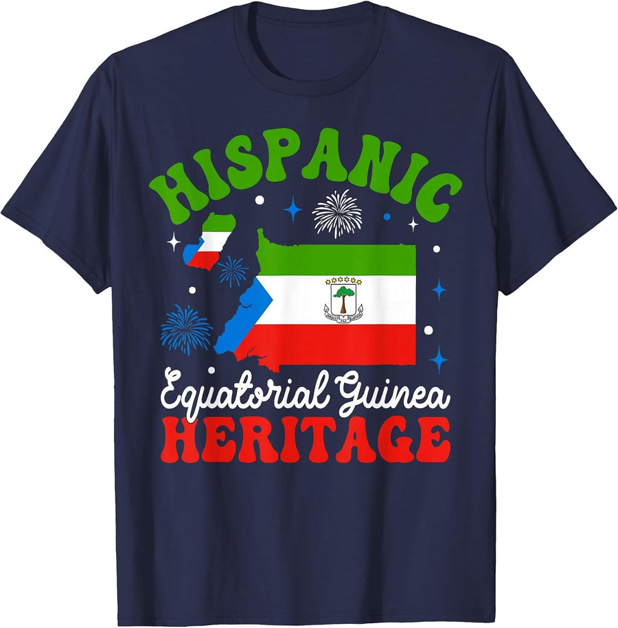 Equatorial Guinea Pride Flag Hispanic Heritage Month T-Shirt - Navy Blue