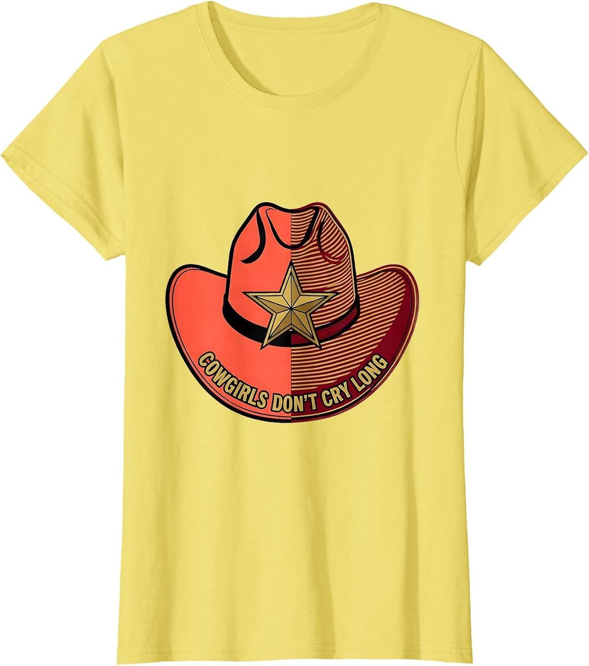 Cowgirls Don't Cry Long Western Design T-Shirt - Lemon Yellow