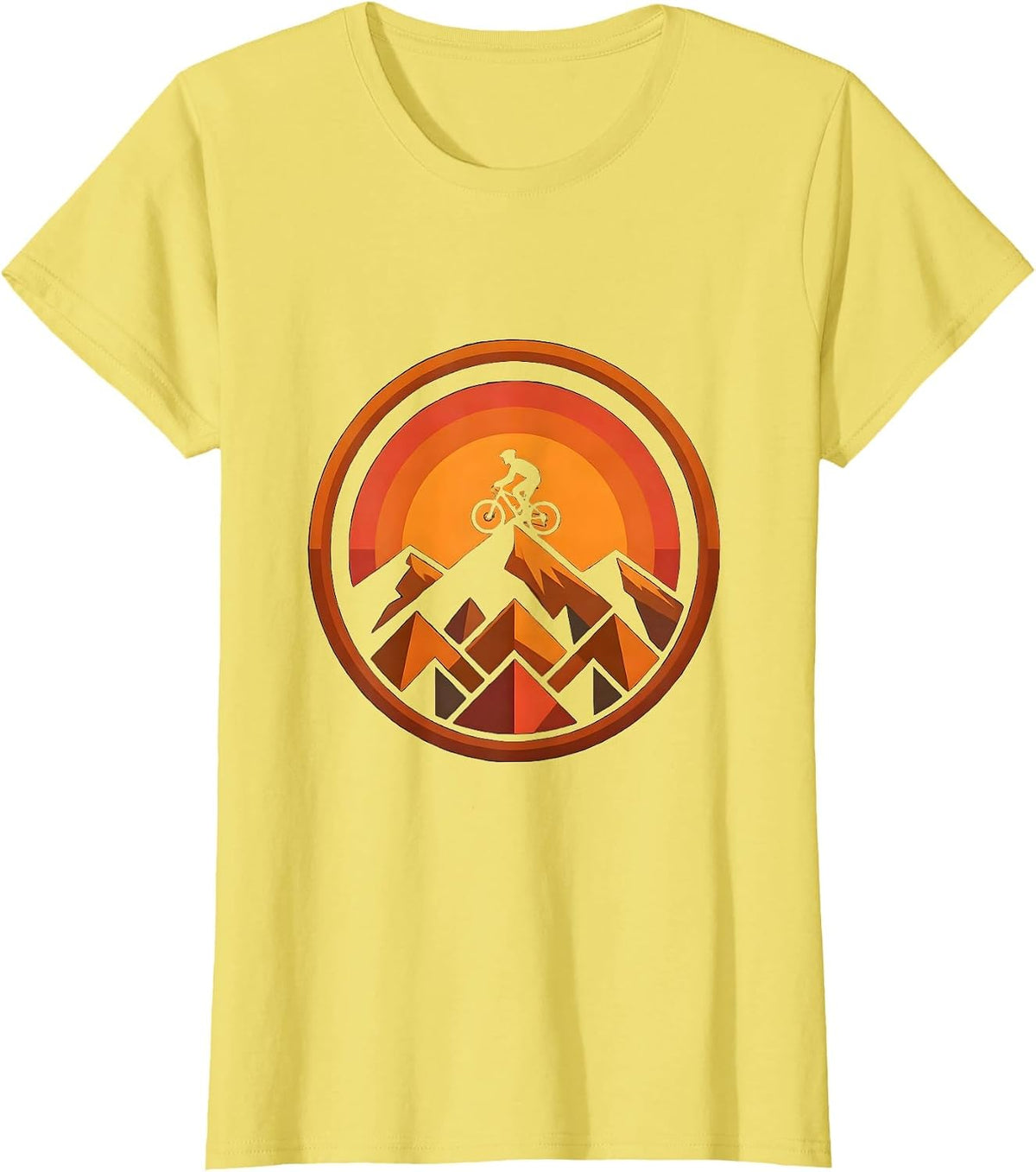 Women's Cyclist Silhouette Mountain Sunset Graphic T-Shirt - Lemon Yellow