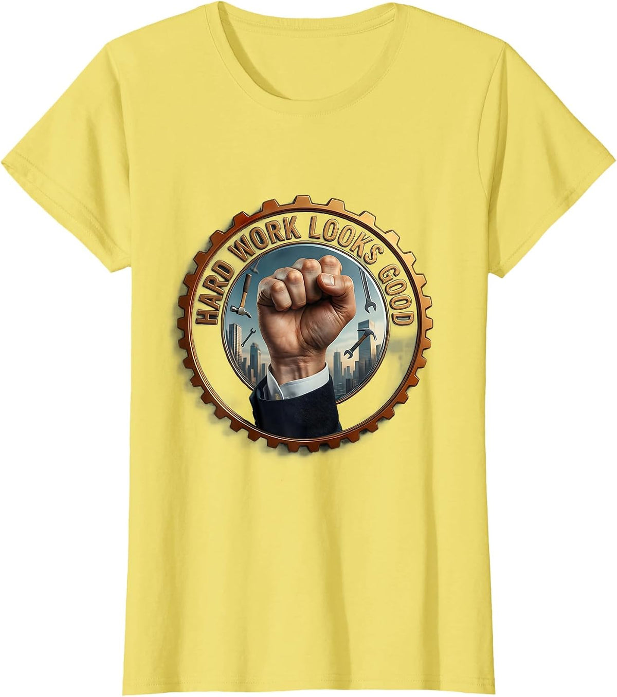 Hard Work Looks Good Labor Day Graphic Design T-Shirt - Lemon Yellow